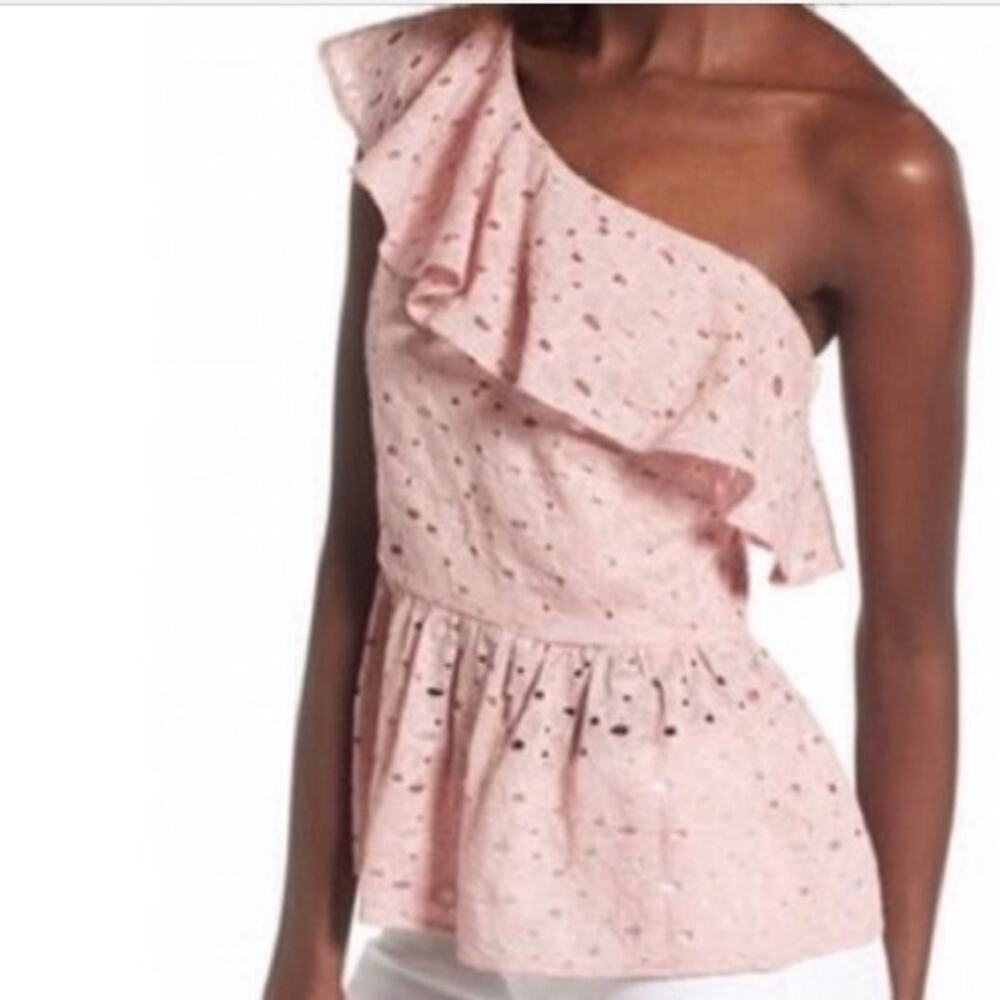 J.O.A. One Shoulder Eyelet Peplum Top Sleeveless Medium Light Pink NWOT